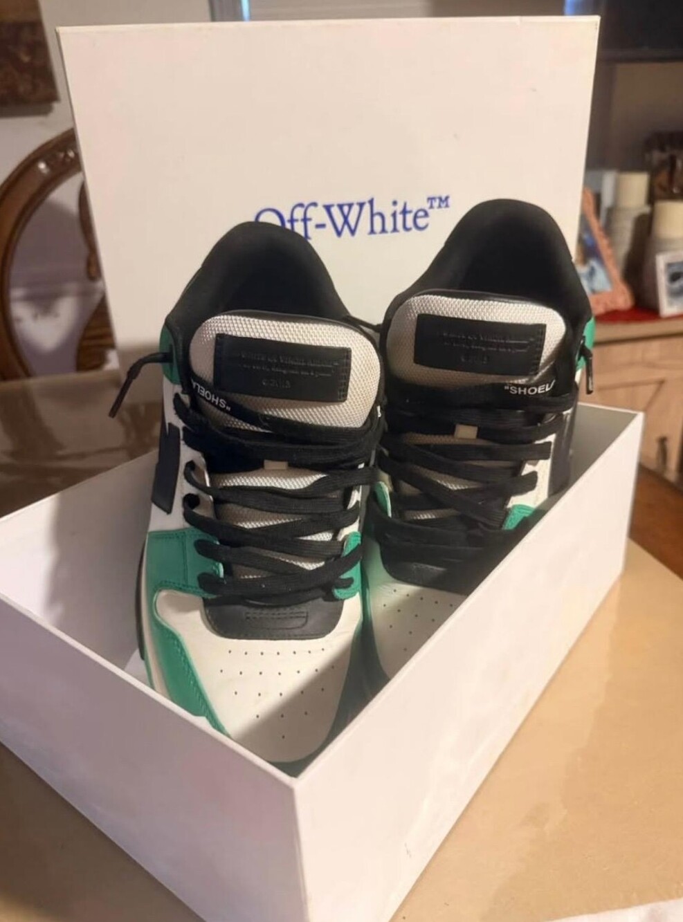Off-White Low-Top Sneakers in White, Black and Green